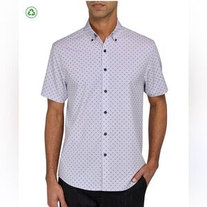 Beverly Hills Polo Club White and Black Patterned Short Sleeve Shirt